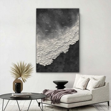 150の主題の芸術作品 Painting - Black White Wave Wabi Sabi by Palette Knife 壁装飾